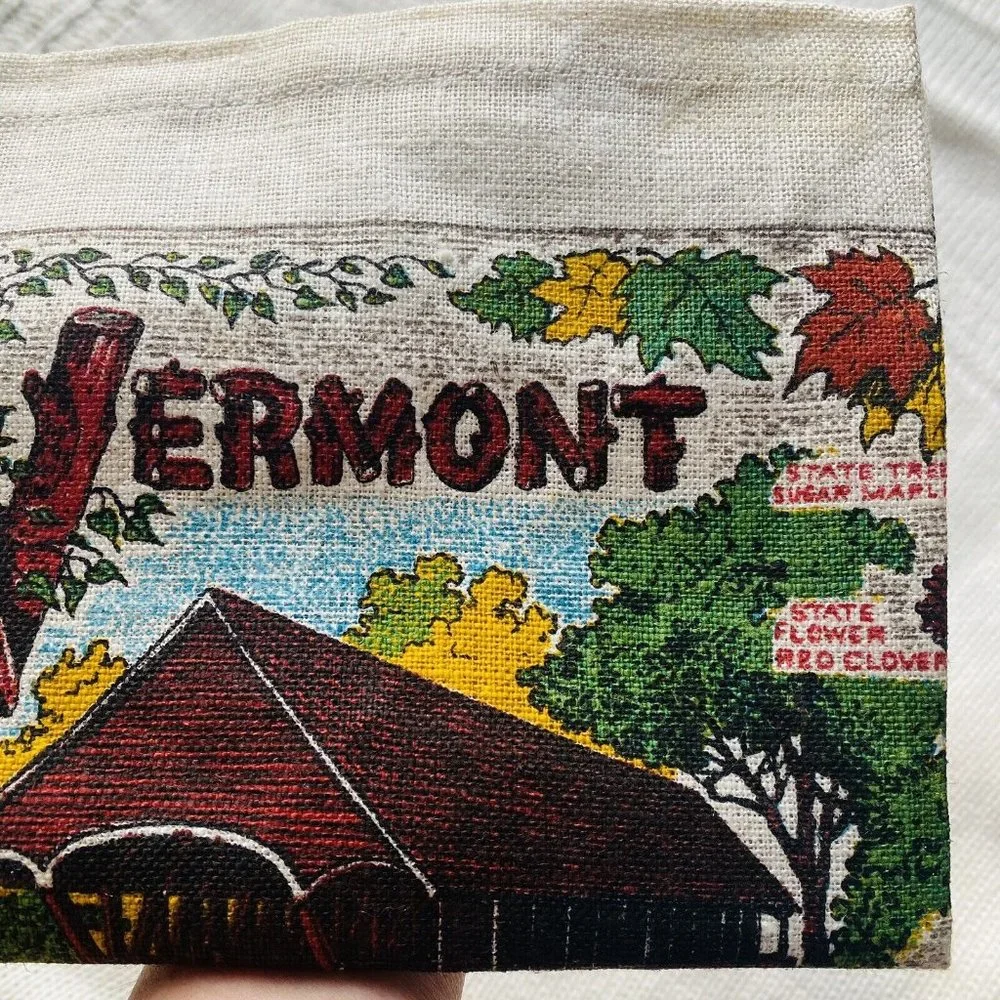 Vintage Linen Kitchen Towel Vermont Souvenir Unused Kay Dee Dish Tea